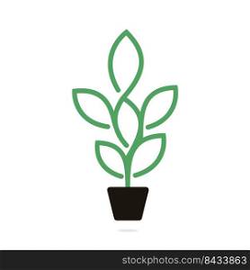 Flowers Pot and Plant Pot Vector Illustration Design. Green Tree on Pot Logo Design. 