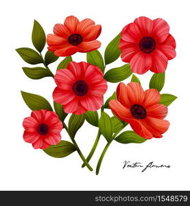 Flowers. Red poppies on white background. Beautiful red flowers. Vector illustration. Flowers. Red poppies on white background. Vector illustration.