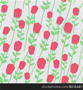 Flowers seamless pattern. Red roses with green stems. Floral Retro background.