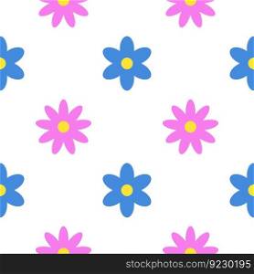 Flowers, seamless pattern, vector. Flowers pink and blue on a white background.