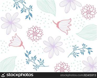 Flowers seamless pattern. White silhouettes flowers, leafs, branches on dark blue background. Vector illustration.