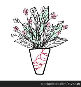 Flowers vase in doodle style. Vector illustration.