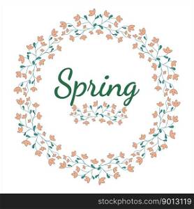 Flowers wreath. Spring flower. Doodle vector illustration. Template spring card. Design for card, bunner, cover, books, brochures, fabric, papers, notebook, fabric, scrapbooking.. Flowers wreath. Spring flower. Doodle vector illustration. Template spring card.