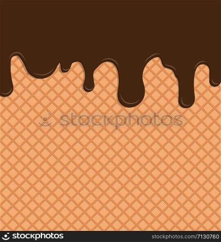 Flowing chocolate on wafer background - Vector Illustration