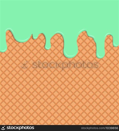 Flowing mint cream on wafer background - Vector Illustration