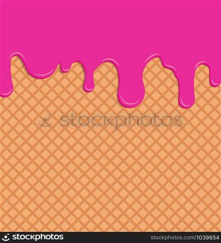 Flowing strawberry cream on wafer background - Vector Illustration