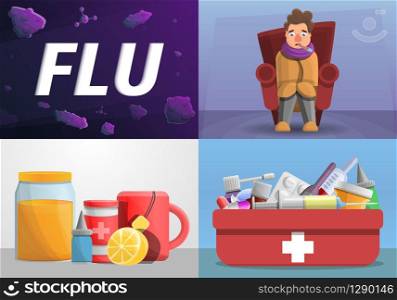 Flu banner set. Cartoon illustration of flu vector banner set for web design. Flu banner set, cartoon style