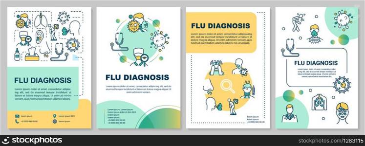 Flu diagnosis brochure template. Doctor visit. Patient treatment. Flyer, booklet, leaflet print, cover design with linear icons. Vector layouts for magazines, annual reports, advertising posters