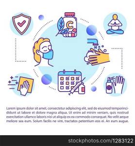 Flu infection treatment concept icon with text. Pharmaceutical treatment. Injection shot. PPT page vector template. Brochure, magazine, booklet design element with linear illustrations