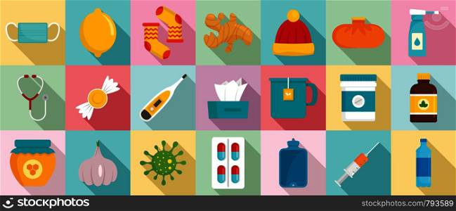 Flu sick icon set. Flat set of flu sick vector icons for web design. Flu sick icon set, flat style