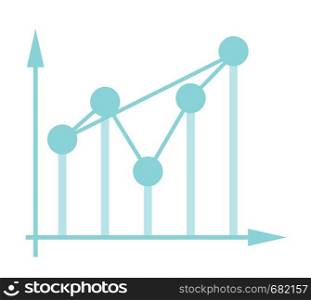 Fluctuating business chart in coordinate system vector cartoon illustration isolated on white background.. Fluctuating business chart in coordinate system.