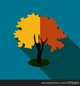 Fluffy autumn tree icon. Flat illustration of fluffy autumn tree vector icon for web. Fluffy autumn tree icon, flat style