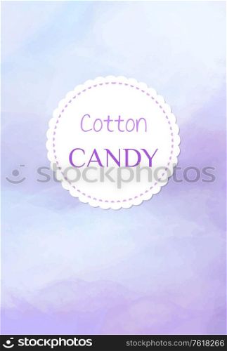 Fluffy candyfloss of purple color, cotton candy holiday treats logo. Vector summer trip for kids, airy sweetness, plum taste confectionery made of sugar. Fluffy Candyfloss of Purple Color, Cotton Candy