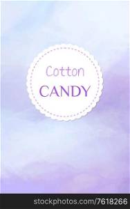 Fluffy candyfloss of purple color, cotton candy holiday treats logo. Vector summer trip for kids, airy sweetness, plum taste confectionery made of sugar. Fluffy Candyfloss of Purple Color, Cotton Candy