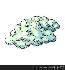 fluffy cloud sketch hand drawn vector white sky, smoke space, cloudy heaven vintage color line illustration. fluffy cloud sketch hand drawn vector