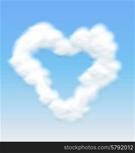 Fluffy Clouds Shaped Heart Border on Blue Sky Background - vector Fluffy Clouds Shaped Heart Border on Blue Sky Background - vector