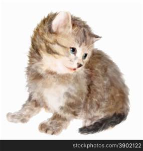 Fluffy kitten. Imitation of watercolor painting.&#xA;&#xA;