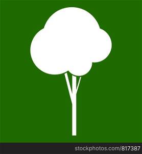 Fluffy tree icon white isolated on green background. Vector illustration. Fluffy tree icon green