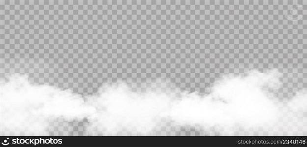 Fluffy white cloud sky isolated on transparent background for backdrop template decoration or web banner covering, Vector illustration elements of Natural soft cloudscape of smoke or thunder storm
