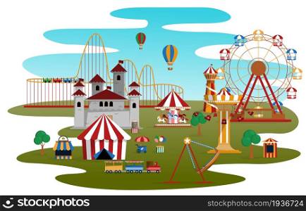 Fluid Amusement Park Fun Fair Carnival Flat Vector Illustration