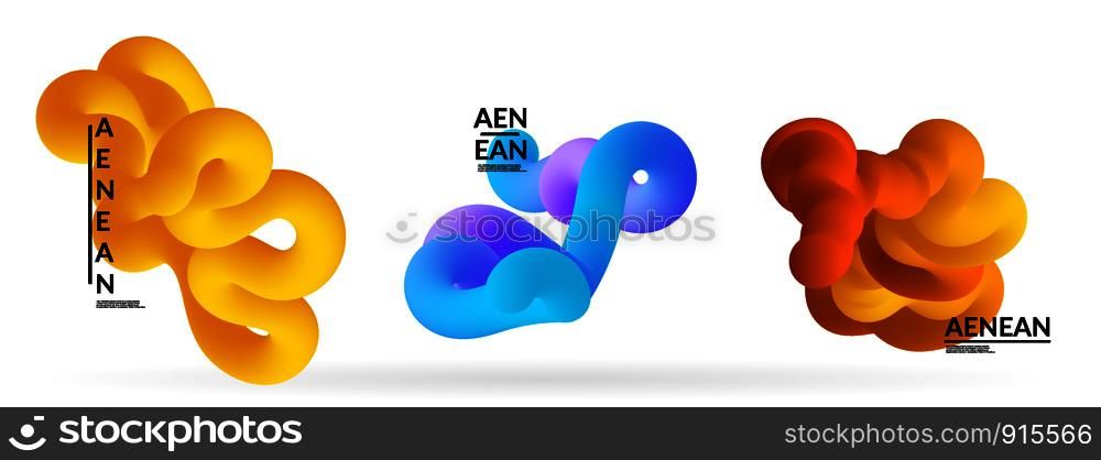 Fluid bright color badge set. Liquid shapes on white background. Abstract shapes composition. Modern vector graphic design. 3D effect with blend gradient.