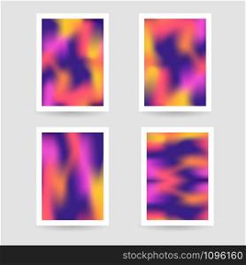 Fluid colors background, blurred background, set posters with white frame, purple orange yellow pink colors, gradient, banner. vector illustration.. Fluid colors background, blurred background, set posters with wh