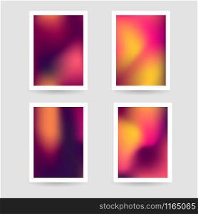 Fluid colors background, blurred background, set posters with white frame, purple pink orange yellow color, gradient, banner. vector illustration.. Fluid colors background, blurred background, set posters with wh