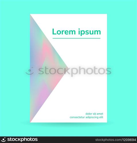 Fluid colors, blurred background, poster, gradient banner, postcard with triangle, vector illustration, pink, purple, blue, green, pastel. Holographic.