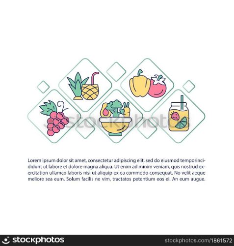 Fluid containing food concept line icons with text. PPT page vector template with copy space. Brochure, magazine, newsletter design element. Rehydration linear illustrations on white. Fluid containing food concept line icons with text