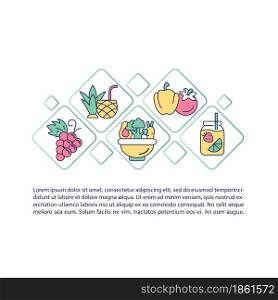 Fluid containing food concept line icons with text. PPT page vector template with copy space. Brochure, magazine, newsletter design element. Rehydration linear illustrations on white. Fluid containing food concept line icons with text