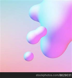 Fluid design liquid blobs with vibrant intense colors flying over abstract background