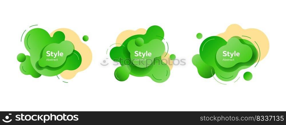 Fluid design shapes with inscriptions. Dynamical colored forms and line. Gradient banners with flowing liquid shapes. Template for design of website, placard or presentation. Vector illustration
