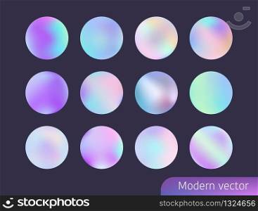 Fluid holographic shapes, gradient iridescent logo set. Premium quality vector design templates.