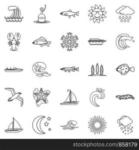 Fluid icons set. Outline set of 25 fluid vector icons for web isolated on white background. Fluid icons set, outline style