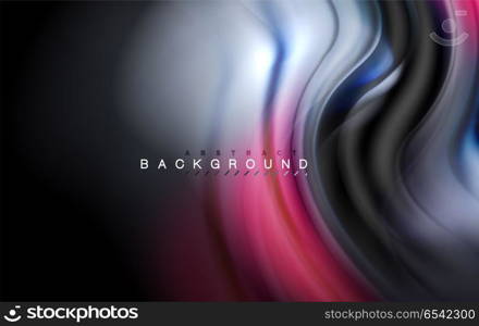 Fluid liquid colors design, colorful marble or plastic wavy texture background, glowing multicolored elements on black, for business or technology presentation or web brochure cover design, wallpaper. Fluid liquid colors design, colorful marble or plastic wavy texture background, glowing multicolored elements on black, for business or technology presentation or web brochure cover design, wallpaper, vector illustration