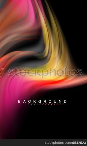 Fluid liquid colors design, colorful marble or plastic wavy texture background, glowing multicolored elements on black, for business or technology presentation or web brochure cover design, wallpaper. Fluid liquid colors design, colorful marble or plastic wavy texture background, glowing multicolored elements on black, for business or technology presentation or web brochure cover design, wallpaper, vector illustration