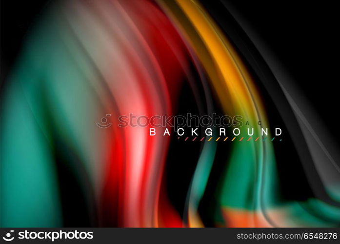 Fluid liquid colors design, colorful marble or plastic wavy texture background, glowing multicolored elements on black, for business or technology presentation or web brochure cover design, wallpaper. Fluid liquid glowing colors design, colorful marble or plastic wavy texture background, glowing multicolored elements on black, for business or technology presentation or web brochure cover design, wallpaper, vector illustration