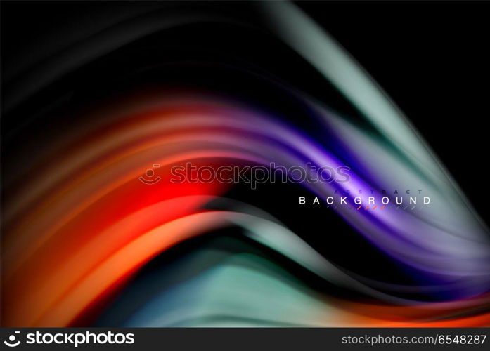 Fluid liquid colors design, colorful marble or plastic wavy texture background, glowing multicolored elements on black, for business or technology presentation or web brochure cover design, wallpaper. Fluid liquid glowing colors design, colorful marble or plastic wavy texture background, glowing multicolored elements on black, for business or technology presentation or web brochure cover design, wallpaper, vector illustration