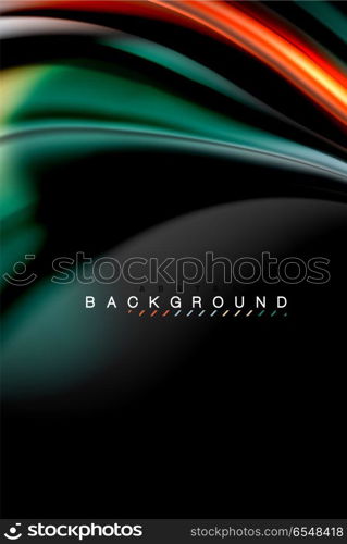 Fluid liquid colors design, colorful marble or plastic wavy texture background, glowing multicolored elements on black, for business or technology presentation or web brochure cover design, wallpaper. Fluid liquid glowing colors design, colorful marble or plastic wavy texture background, glowing multicolored elements on black, for business or technology presentation or web brochure cover design, wallpaper, vector illustration