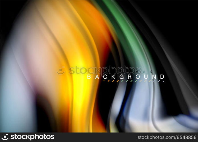 Fluid liquid colors design, colorful marble or plastic wavy texture background, glowing multicolored elements on black, for business or technology presentation or web brochure cover design, wallpaper. Fluid liquid glowing colors design, colorful marble or plastic wavy texture background, glowing multicolored elements on black, for business or technology presentation or web brochure cover design, wallpaper, vector illustration