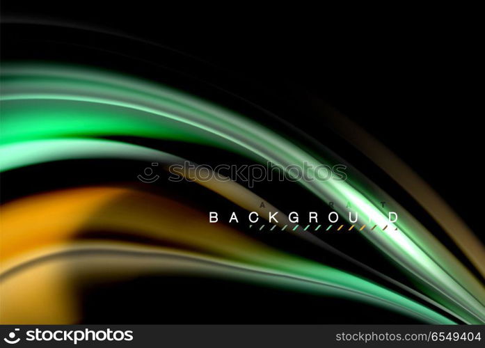 Fluid liquid colors design, colorful marble or plastic wavy texture background, glowing multicolored elements on black, for business or technology presentation or web brochure cover design, wallpaper. Fluid liquid glowing colors design, colorful marble or plastic wavy texture background, glowing multicolored elements on black, for business or technology presentation or web brochure cover design, wallpaper, vector illustration