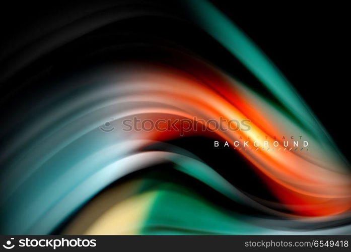 Fluid liquid colors design, colorful marble or plastic wavy texture background, glowing multicolored elements on black, for business or technology presentation or web brochure cover design, wallpaper. Fluid liquid glowing colors design, colorful marble or plastic wavy texture background, glowing multicolored elements on black, for business or technology presentation or web brochure cover design, wallpaper, vector illustration