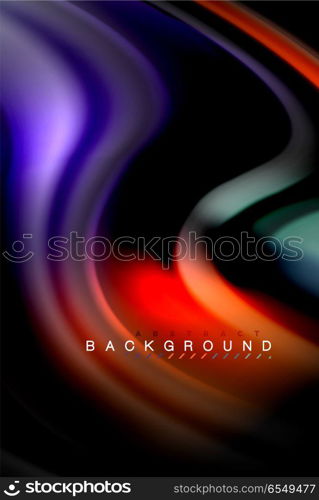 Fluid liquid colors design, colorful marble or plastic wavy texture background, glowing multicolored elements on black, for business or technology presentation or web brochure cover design, wallpaper. Fluid liquid glowing colors design, colorful marble or plastic wavy texture background, glowing multicolored elements on black, for business or technology presentation or web brochure cover design, wallpaper, vector illustration