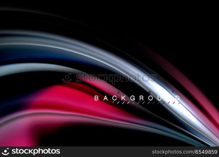 Fluid liquid colors design, colorful marble or plastic wavy texture background, glowing multicolored elements on black, for business or technology presentation or web brochure cover design, wallpaper. Fluid liquid glowing colors design, colorful marble or plastic wavy texture background, glowing multicolored elements on black, for business or technology presentation or web brochure cover design, wallpaper, vector illustration