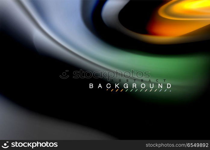 Fluid liquid colors design, colorful marble or plastic wavy texture background, glowing multicolored elements on black, for business or technology presentation or web brochure cover design, wallpaper. Fluid liquid glowing colors design, colorful marble or plastic wavy texture background, glowing multicolored elements on black, for business or technology presentation or web brochure cover design, wallpaper, vector illustration