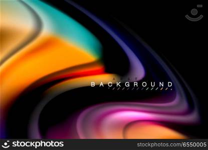 Fluid liquid colors design, colorful marble or plastic wavy texture background, glowing multicolored elements on black, for business or technology presentation or web brochure cover design, wallpaper. Fluid liquid glowing colors design, colorful marble or plastic wavy texture background, glowing multicolored elements on black, for business or technology presentation or web brochure cover design, wallpaper, vector illustration