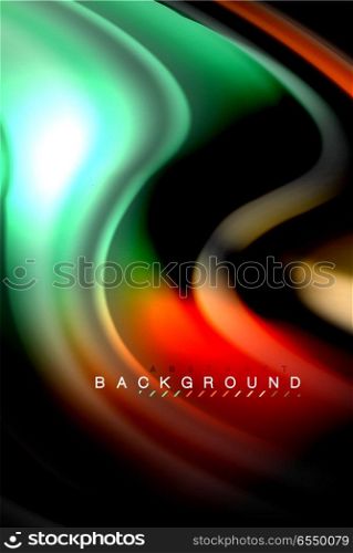 Fluid liquid colors design, colorful marble or plastic wavy texture background, glowing multicolored elements on black, for business or technology presentation or web brochure cover design, wallpaper. Fluid liquid glowing colors design, colorful marble or plastic wavy texture background, glowing multicolored elements on black, for business or technology presentation or web brochure cover design, wallpaper, vector illustration