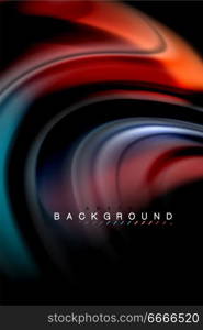 Fluid liquid colors design, colorful marble or plastic wavy texture background, glowing multicolored elements on black, for business or technology presentation or web brochure cover design, wallpaper. Fluid liquid glowing colors design, colorful marble or plastic wavy texture background, glowing multicolored elements on black, for business or technology presentation or web brochure cover design, wallpaper, vector illustration