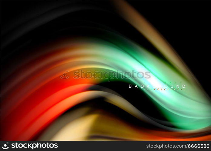 Fluid liquid colors design, colorful marble or plastic wavy texture background, glowing multicolored elements on black, for business or technology presentation or web brochure cover design, wallpaper. Fluid liquid glowing colors design, colorful marble or plastic wavy texture background, glowing multicolored elements on black, for business or technology presentation or web brochure cover design, wallpaper, vector illustration