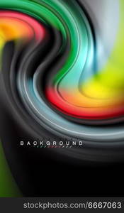 Fluid liquid colors design, colorful marble or plastic wavy texture background, glowing multicolored elements on black, for business or technology presentation or web brochure cover design, wallpaper. Fluid liquid colors design, colorful marble or plastic wavy texture background, glowing multicolored elements on black, for business or technology presentation or web brochure cover design, wallpaper, vector illustration